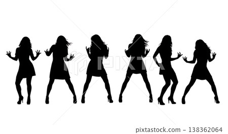 Black Solid Heels Dancer Silhouettes Set of Six on White Background Black Solid Heels Dancer Silhouettes Set of Six on White Background 138362064
