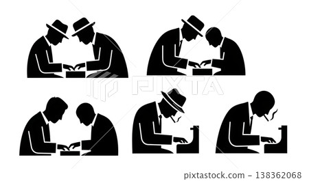 Black Solid Jazz Pianist Silhouettes Set of Six on White Background Black Solid Jazz Pianist Silhouettes Set of Six on White Background 138362068