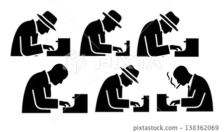 Black Solid Jazz Pianist Silhouettes Set of Six on White Background Black Solid Jazz Pianist Silhouettes Set of Six on White Background 138362069