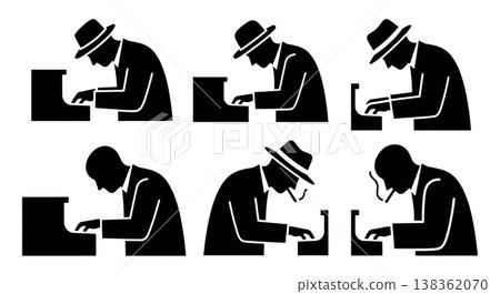Black Solid Jazz Pianist Silhouettes Set of Six on White Background Black Solid Jazz Pianist Silhouettes Set of Six on White Background 138362070