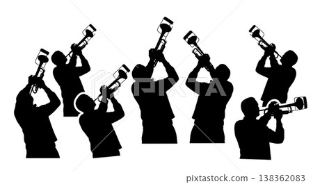 Black Solid Muted Trumpet Silhouettes Set of Six on White Background Black Solid Muted Trumpet Silhouettes Set of Six on White Background 138362083