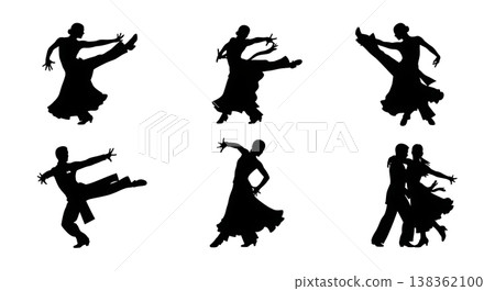 Black Solid Jive Dancer Silhouettes Set of Six on White Background Black Solid Jive Dancer Silhouettes Set of Six on White Background 138362100