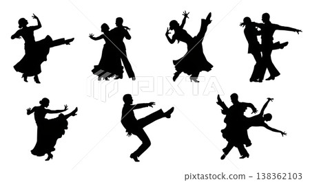 Black Solid Jive Dancer Silhouettes Set of Six on White Background Black Solid Jive Dancer Silhouettes Set of Six on White Background 138362103