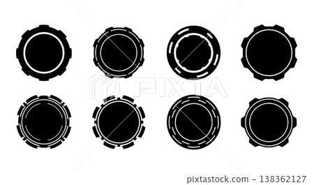 Black Solid Futuristic Portal Silhouettes Set of Six on White Background Black Solid Futuristic Portal Silhouettes Set of Six on White Background 138362127