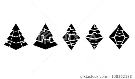 Black Solid Geometric Pyramid Silhouettes Set of Six on White Background Black Solid Geometric Pyramid Silhouettes Set of Six on White Background 138362188