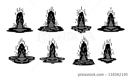 Set of Six Black Solid Geyser and Hot Spring Silhouettes 138362195