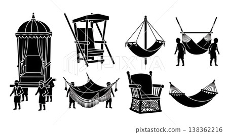 Black Solid Golf Swings Silhouettes Set of Six on White Background 138362216