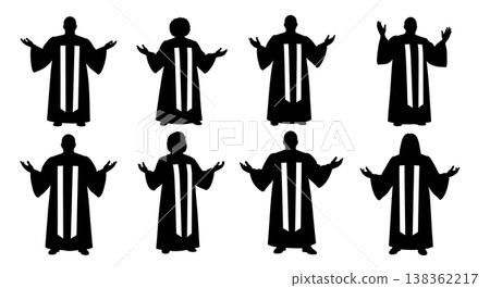 Black Solid Choir Silhouettes Set of Six on White Background Black Solid Choir Silhouettes Set of Six on White Background 138362217