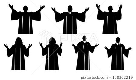 Black Solid Choir Silhouettes Set of Six on White Background 138362219