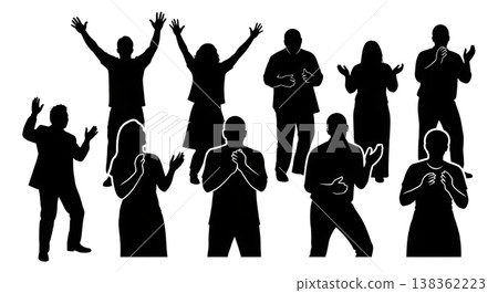 Black Solid Gospel Singer Silhouettes Set of Six on White Background 138362223
