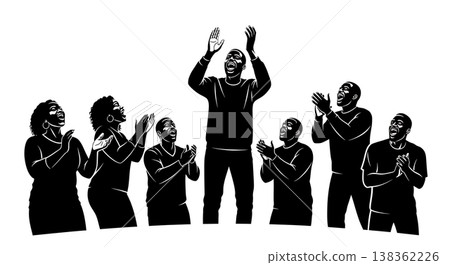 Black Solid Gospel Singer Silhouettes Set of Six on White Background 138362226