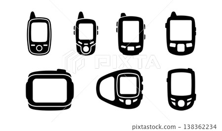 Black Solid GPS Silhouettes Set of Six on White Background 138362234