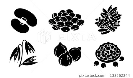 Black Solid Grain and Legume Silhouettes Set of Six on White Background Black Solid Grain and Legume Silhouettes Set of Six on White Background 138362244