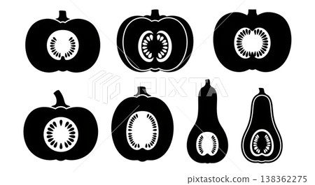 Black Solid Cross-Section Pumpkin Silhouette Set of Six Black Solid Cross-Section Pumpkin Silhouette Set of Six 138362275