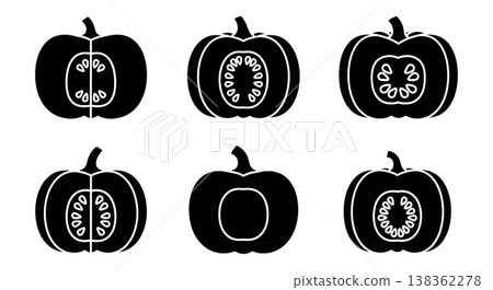 Black Solid Cross-Section Pumpkin Silhouette Set of Six Black Solid Cross-Section Pumpkin Silhouette Set of Six 138362278