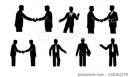 Black Solid Handshake Agreement Silhouettes Set of Six on White Background Black Solid Handshake Agreement Silhouettes Set of Six on White Background 138362279