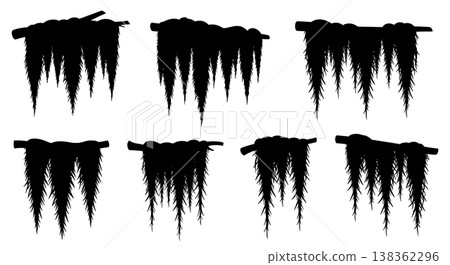 Black Solid Hanging Moss Silhouettes Set of Six on White Background Black Solid Hanging Moss Silhouettes Set of Six on White Background 138362296