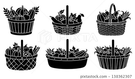 Black Solid Autumn Harvest Basket Silhouette Collection Black Solid Autumn Harvest Basket Silhouette Collection 138362307