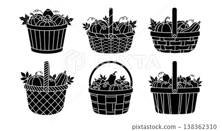 Black Solid Autumn Harvest Basket Silhouette Collection Black Solid Autumn Harvest Basket Silhouette Collection 138362310