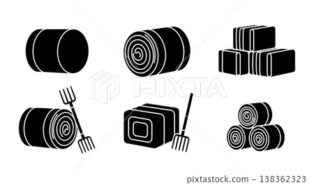Black Solid Hay Bale and Straw Bale Silhouette Collection 138362323