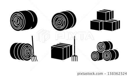 Black Solid Hay Bale and Straw Bale Silhouette Collection Black Solid Hay Bale and Straw Bale Silhouette Collection 138362324