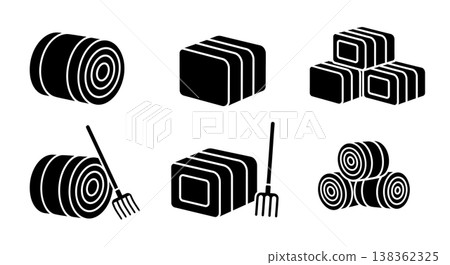 Black Solid Hay Bale and Straw Bale Silhouette Collection Black Solid Hay Bale and Straw Bale Silhouette Collection 138362325