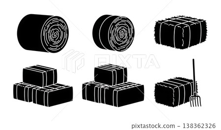 Black Solid Hay Bale and Straw Bale Silhouette Collection Black Solid Hay Bale and Straw Bale Silhouette Collection 138362326