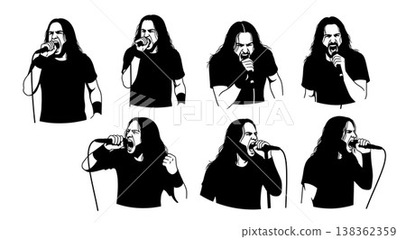 Black Solid Metal Singer Silhouettes Set of Six on White Background Black Solid Metal Singer Silhouettes Set of Six on White Background 138362359