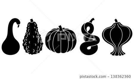 Black Solid Heirloom Gourd and Squash Silhouettes Collection of Six Black Solid Heirloom Gourd and Squash Silhouettes Collection of Six 138362360
