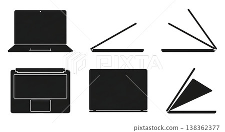 Black Solid Professional Laptop Silhouettes Set of Six on White Background Black Solid Professional Laptop Silhouettes Set of Six on White Background 138362377