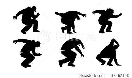 Black Solid Locking Dance Silhouettes Set of Six on White Background 138362398