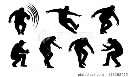 Black Solid Popping Wave Silhouettes Set of Six on White Background Black Solid Popping Wave Silhouettes Set of Six on White Background 138362415