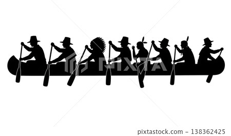 Black Solid Historical Canoe Silhouettes Set of Six on White Background 138362425