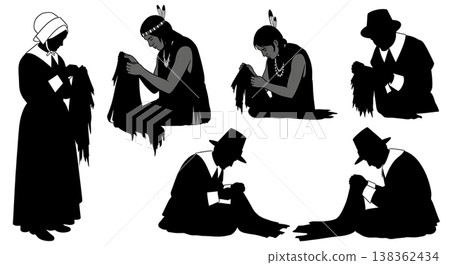 Black Solid Historical Clothing Making Set of Six on White Background Black Solid Historical Clothing Making Set of Six on White Background 138362434