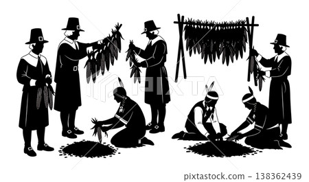 Black Solid Historical Corn Drying Set of Six on White Background Black Solid Historical Corn Drying Set of Six on White Background 138362439