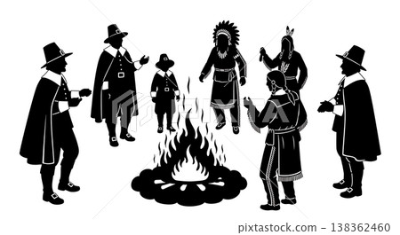 Black Solid Historical Fire Celebration Set of Six on White Background 138362460