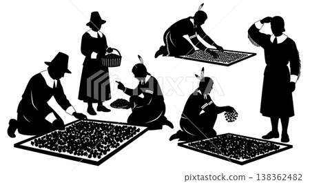 Black Solid Historical Fruit Drying Set of Six on White Background Black Solid Historical Fruit Drying Set of Six on White Background 138362482