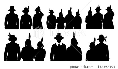Black Solid Historical Horizon View Set of Six on White Background 138362494