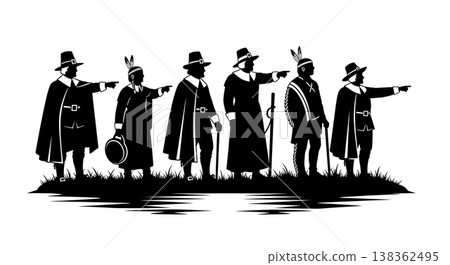 Black Solid Historical Lake Pointing Set of Six on White Background Black Solid Historical Lake Pointing Set of Six on White Background 138362495