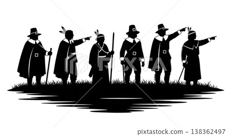 Black Solid Historical Lake Pointing Set of Six on White Background 138362497