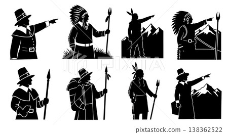 Black Solid Historical Mountain Pointing Set of Six on White Background Black Solid Historical Mountain Pointing Set of Six on White Background 138362522