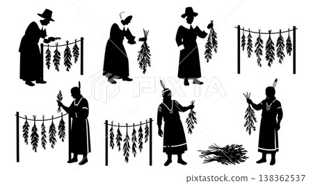 Black Solid Historical Plant Drying Set of Six on White Background 138362537