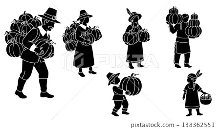 Black Solid Historical Pumpkin Carrying Set of Six on White Background 138362551