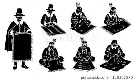 Black Solid Historical Craft Set of Six on White Background Black Solid Historical Craft Set of Six on White Background 138362570