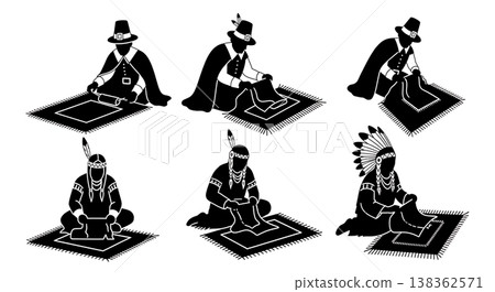 Black Solid Historical Craft Set of Six on White Background 138362571