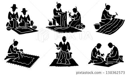 Black Solid Historical Craft Set of Six on White Background Black Solid Historical Craft Set of Six on White Background 138362573