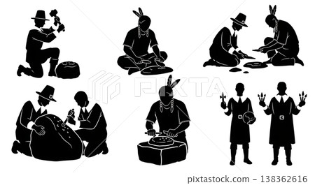 Black Solid Historical Stone Tool Set of Six on White Background 138362616
