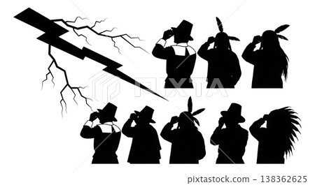 Black Solid Historical Storm View Set of Six on White Background 138362625