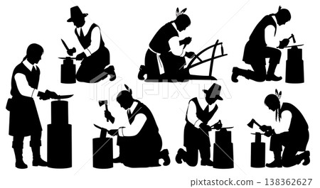 Black Solid Historical Sharpening Set of Six on White Background Black Solid Historical Sharpening Set of Six on White Background 138362627