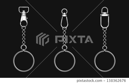 Silver metal keychains set on black background 138362676